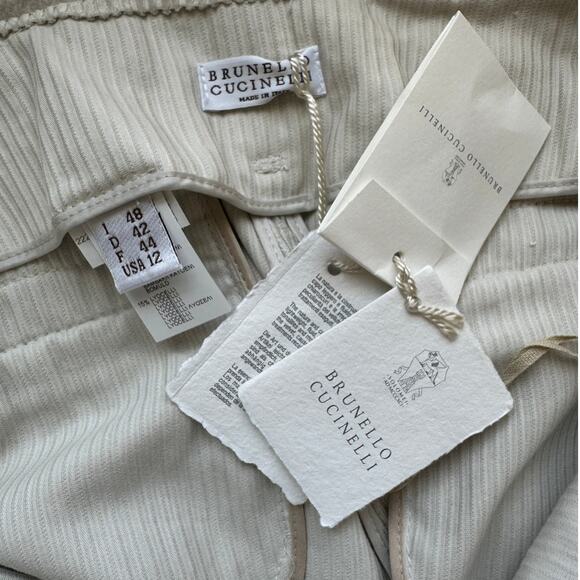 NWT Brunello Cucinelli Oversize Sand Beige Front Pleat Wide Leg Corduroy Pant 12 - Picture 8 of 16